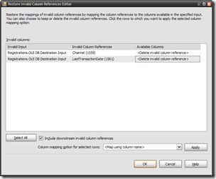 SSIS Restore Invalid Column References Editor Screen