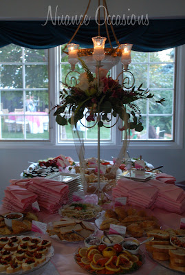 Buffet set up in dining room for cocktail reception