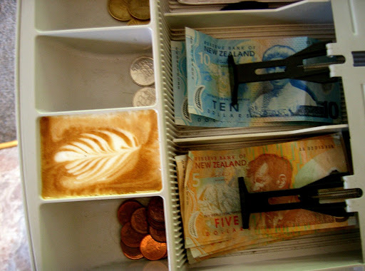 latte art in a cash register