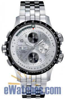 Men's Watches ; Hamilton Men's Khaki X-Wind watch, silver dial, stainless steel bracelet.  