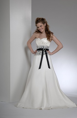 Best Formal White Wedding Dress with pink line wedding dress black sash.