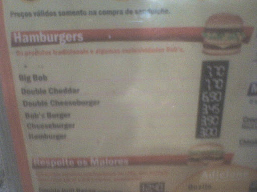Preço de Hamburgers no Bob's