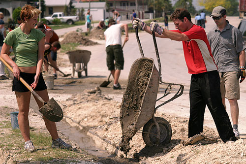 Canadian volunteers help in rebuilding Liberty Avenue in Orange Walk Town, circa May 2007