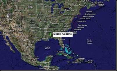 Localização de Mobile nos EUA e Golfo do México