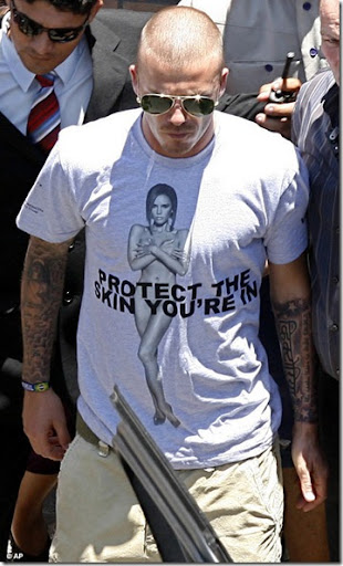 David Beckham wears Victoria Marc Jacobs cancer T-shirt picture