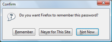 Firefox prompt that asks users whether to remember passwords or not