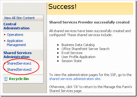 New Shared Service Provider created.