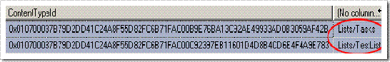 Result set from proc_ListContentTypeInUse, finding all the lists in the site collection that use a given Content Type