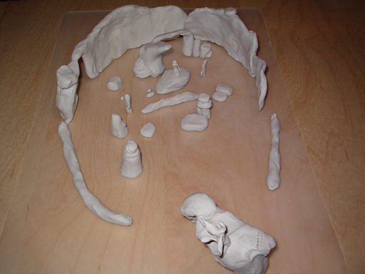 miniature clay sketch of our set