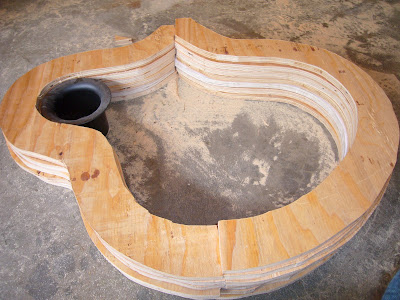Plywood acoustic bass guitar mold slices.