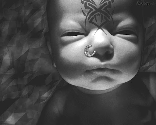 Body Piercing : Nose Piercing and tattoo on baby
