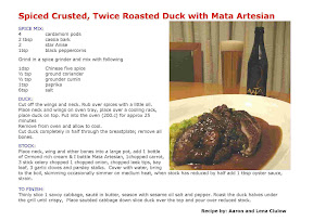 spiced crusted, twice roasted duck with mata artesian