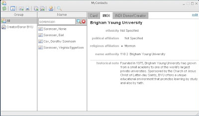 Screenshot of MyContacts INDI view