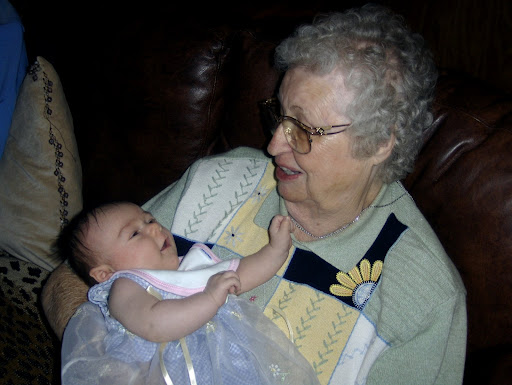 Great Grandma Clara holds Ellie