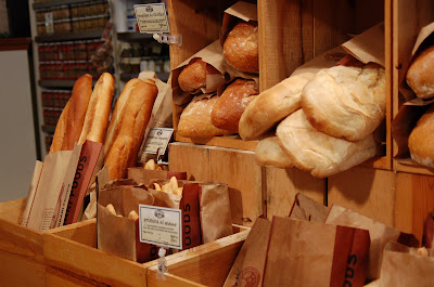 Stacks of bread in a Castro - San Francisco Market.