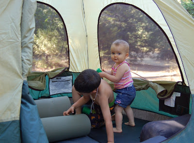 Camping with kids! Seiji and GG getting the tent ready. 