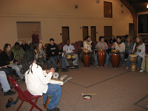 Cecilio Negrón leading a drumming session.