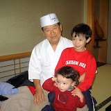 Kai and Eidan with with Master Sushi Chef Shigeo Mori Kai and Eidan with with Master Sushi Chef Shigeo Mori