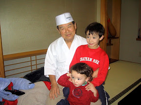 Kai and Eidan with with Master Sushi Chef Shigeo Mori