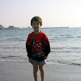 Kai getting his feet wet at Zushi beach