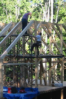 Joe heads up the scaffold