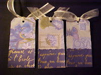 3 of 6 - I've made these tags with scrapbook paper and a stamp with gold paint.  They all come with gold ribbon.  They are blank on the back and are 5 1/4" X 2 5/8".