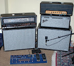Amp-switching rig... Rocktron Vendetta head, Mojo/Egnater JTM45 head, Fender Deluxe Reverb RI head, Avatar 2x12 w/ V30’s, Avatar 2x12 w/ G12T-75’s, Axess Electronics GRX4 switcher/router, Vox ToneLab SE