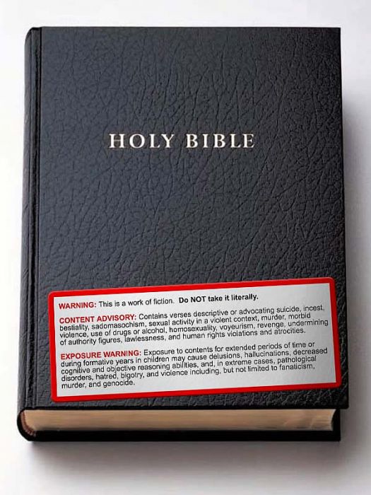 Parental advisory warning on bible...hilarious