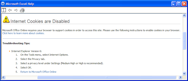 Microsoft Office Word 2003 help: an error when cookies are disabled in Internet Explorer