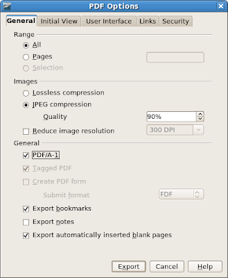 New PDF Export dialog in OpenOffice.org 2.4 open office