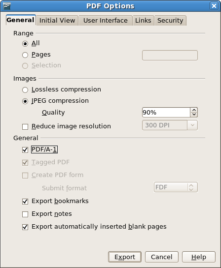 OpenOffice.org 2.4.0: PDF export dialog shows the PDF/A-1 option
