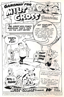 Inside Front cover interior house ad for Milt Gross Funnies drawn by Dan Gordon