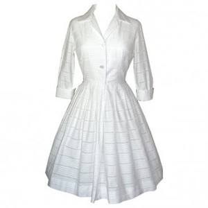 Fresh white cotton vintage 1950's shirtwaister dress with French cuffs 