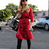 Paris in Lovely Red Dress and Louboutin Platform Shoes