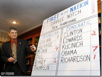 Dixville Notch Favors Barak Obama and John McCain