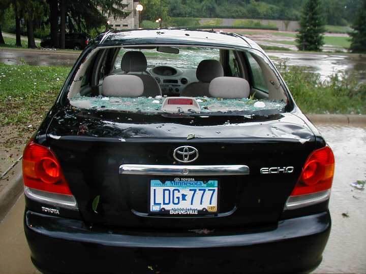 Ice Rain damages cars.